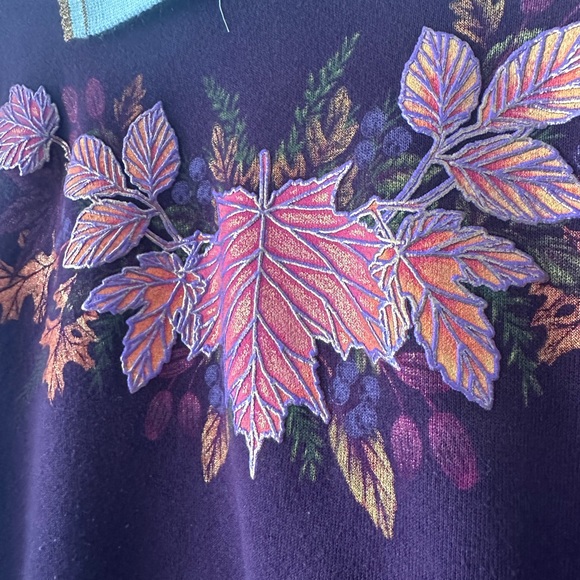 VINTAGE 90s COLLARED SWEATSHIRT FALL LEAF DESIGN PURPLE LARGE MADE IN USA - Picture 4 of 9